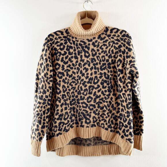 J. Crew Turtleneck Sweater Leopard Print in Supersoft Yarn Tan Black Small - Picture 3 of 5
